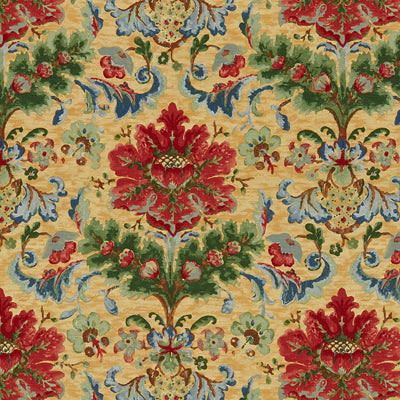 Windsor Damask Cotton &amp; Linen Print fabric in red on topaz color - pattern BR-79574.335.0 - by Brunschwig &amp; Fils