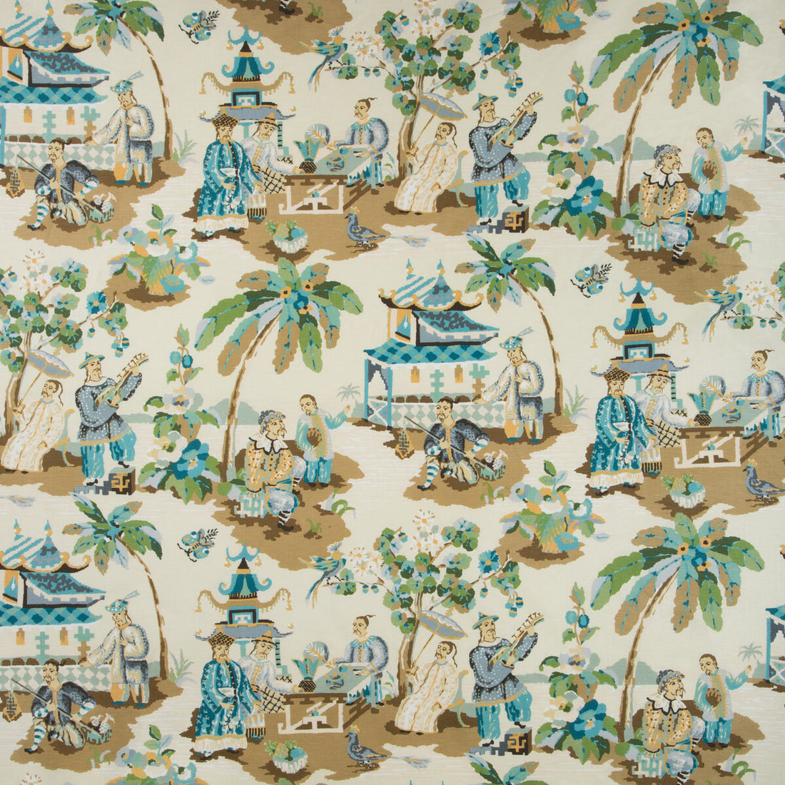 Xian Linen &amp; Cotton Print fabric in seafoam/sand color - pattern BR-79601.113.0 - by Brunschwig &amp; Fils in the Baret collection