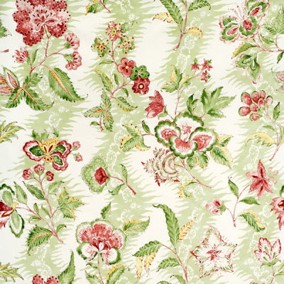 Monsoon Floral Linen &amp; Cotton Print fabric in coral/lettuce color - pattern BR-79789.634.0 - by Brunschwig &amp; Fils