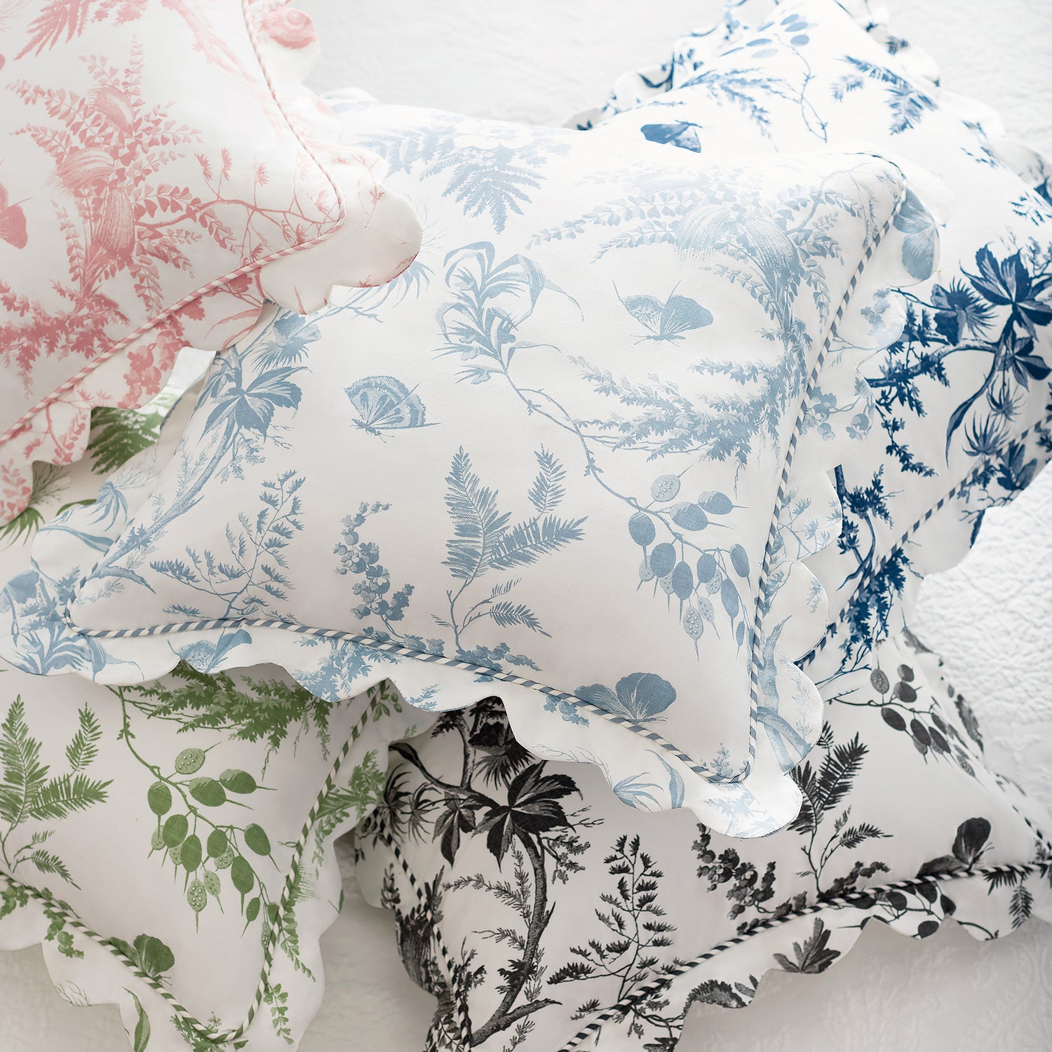 Collection of pillow fabrics in Newlands Toile printed fabric featuring black color fabric - pattern number AF57838 - by Anna French in the Bristol collection