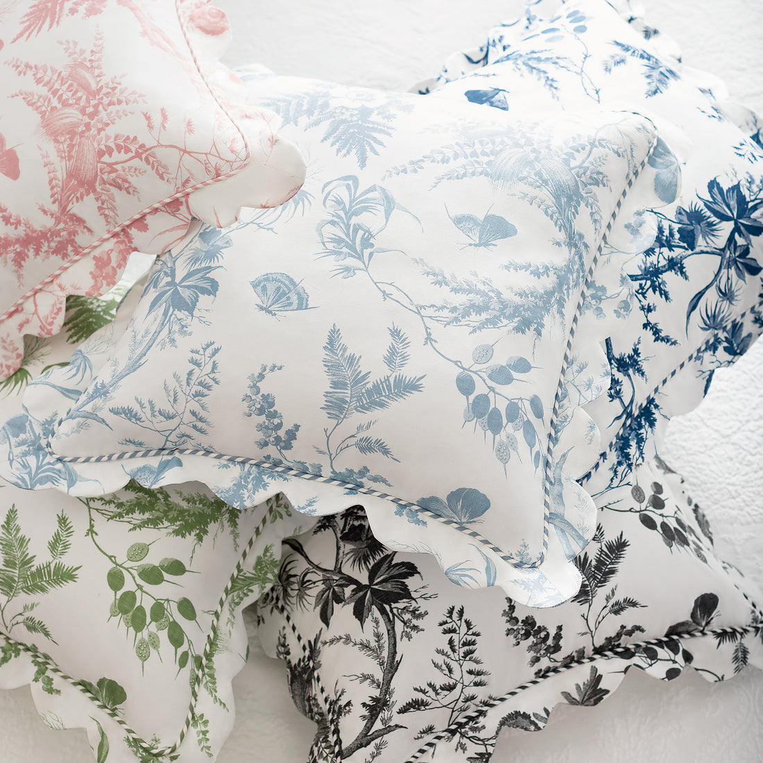 Collection of pillow fabrics in Newlands Toile printed fabric featuring blush color fabric - pattern number AF57835 - by Anna French in the Bristol collection