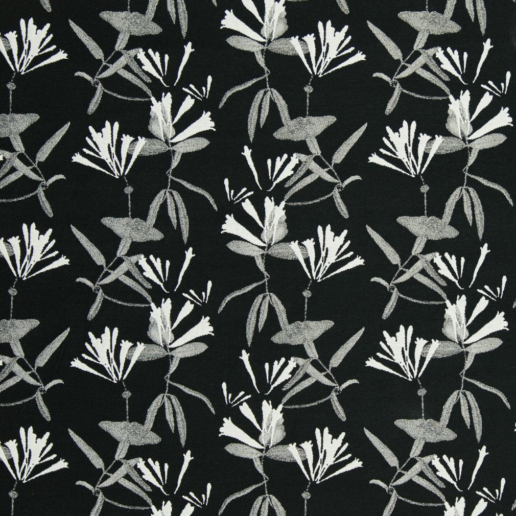 Floral fabric in black color - pattern number CB800-130 - by Charlotte in the Black &amp; White collection