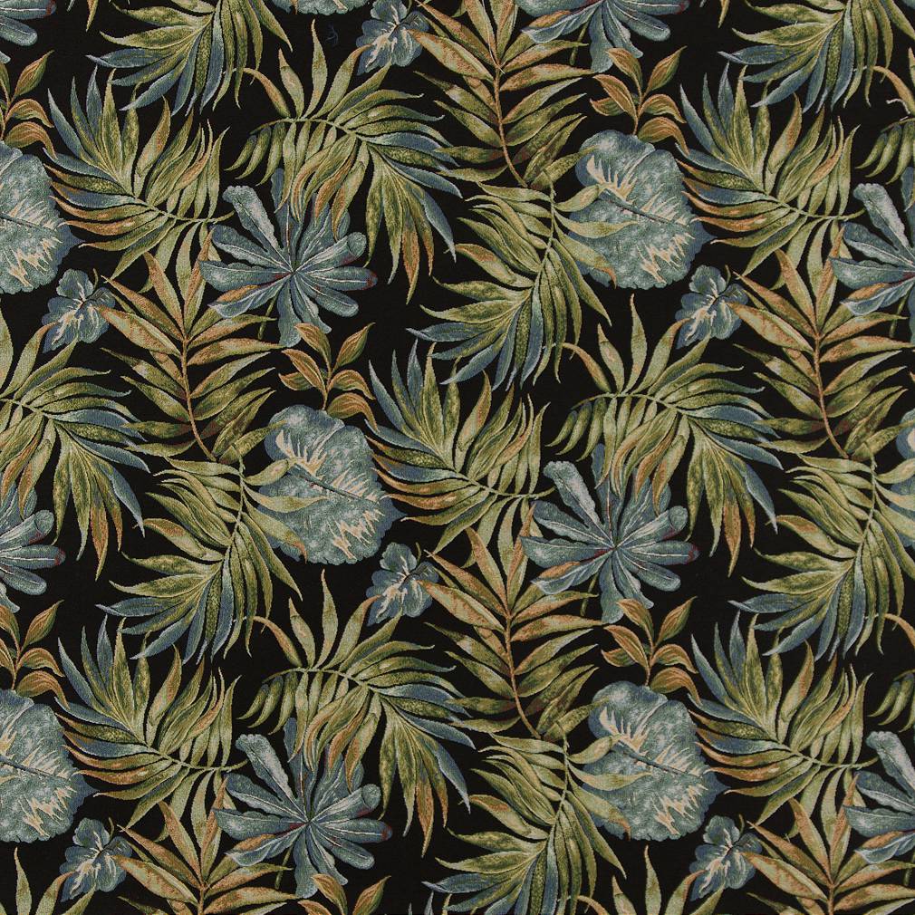 Tropical Leaves fabric in black color - pattern number CB800-254 - by Charlotte in the Blue Green and Teal collection