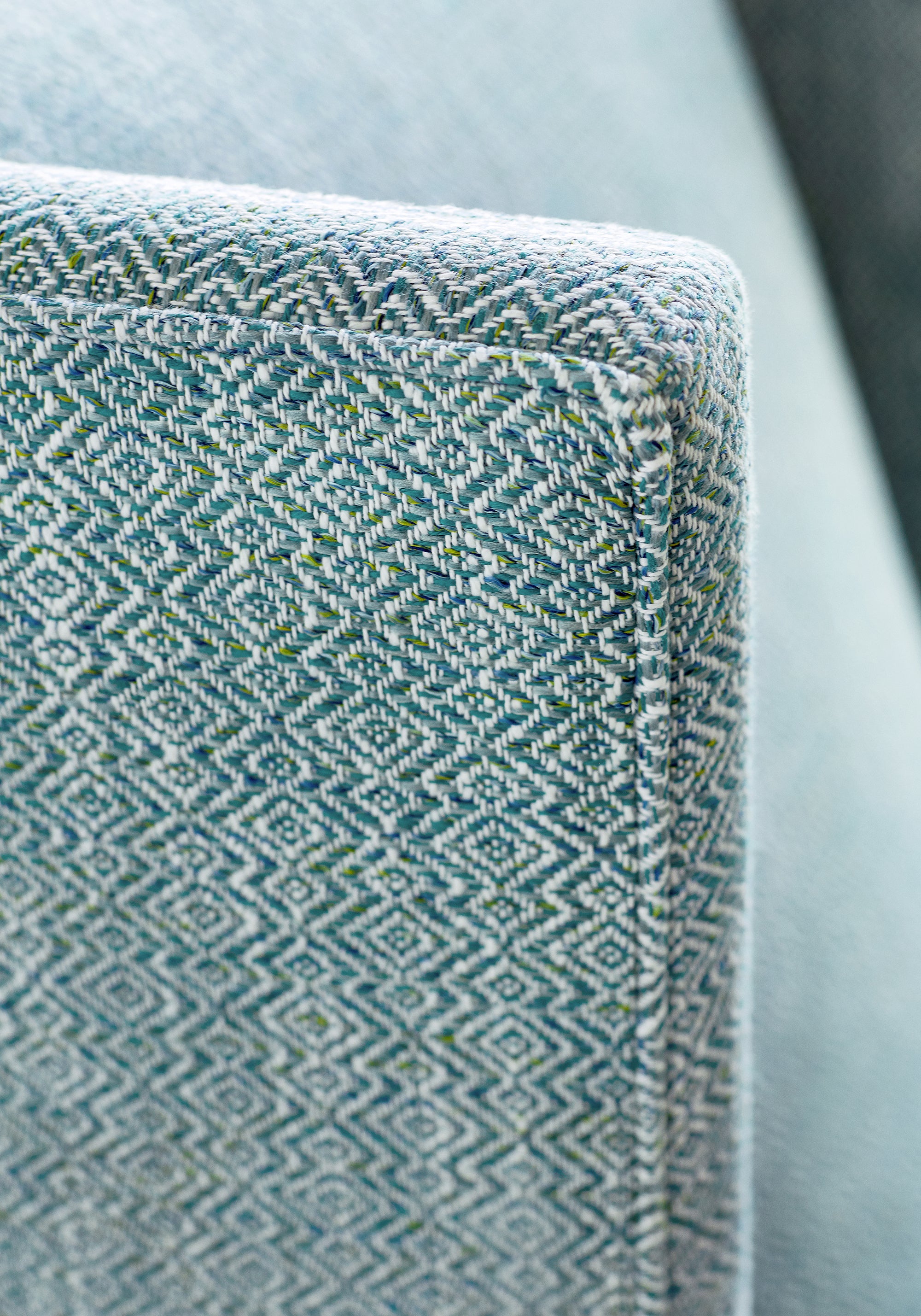 Detail closeup of Thibaut Kingsley woven fabric in Teal color - pattern number W74069