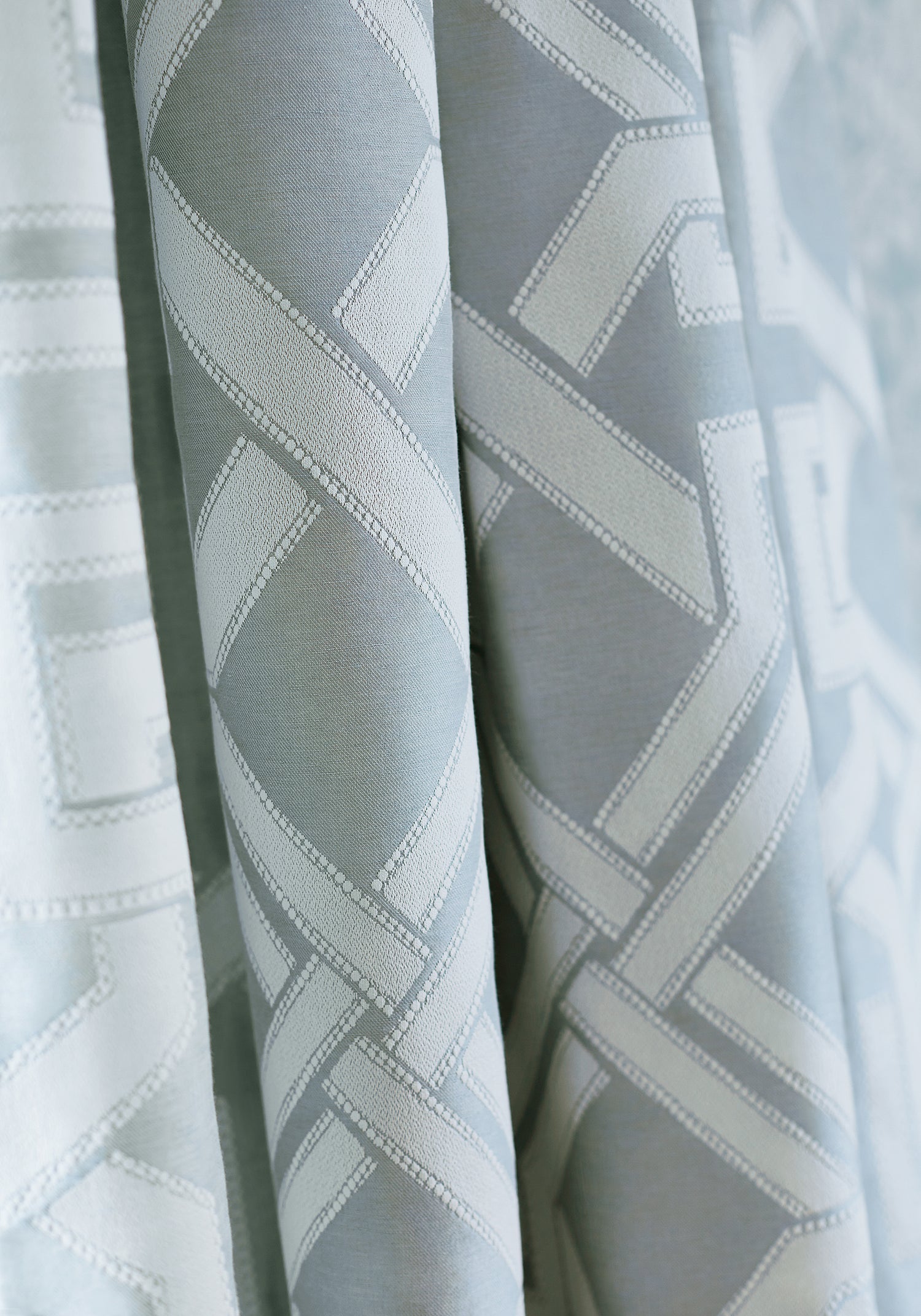 Detailed view of Benedetto woven fabric in aqua color variant by Thibaut in the Chestnut Hill collection - pattern number W772580