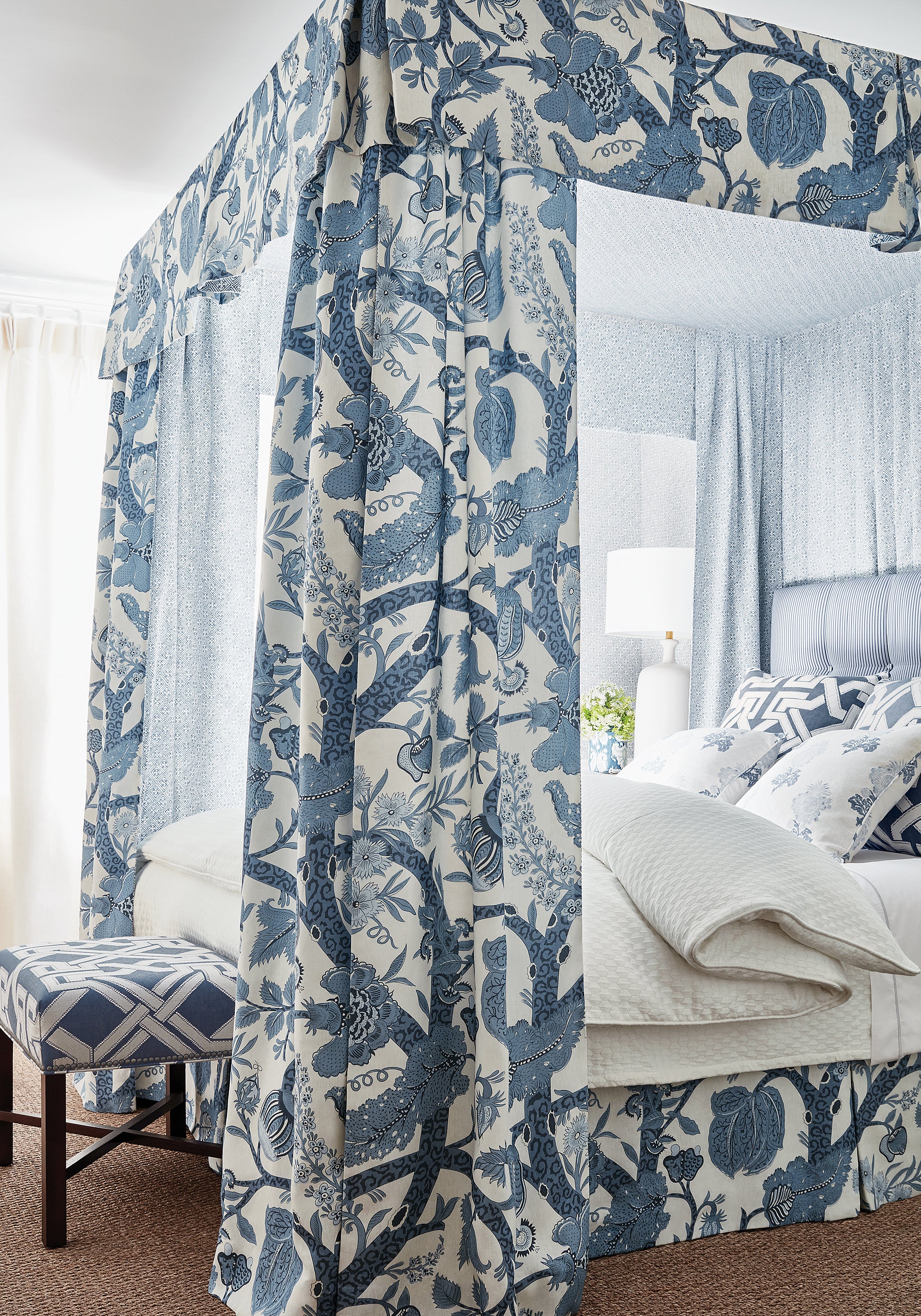 Macbeth printed fabric in blue color - pattern number F972624 by Thibaut in the Chestnut Hill collection