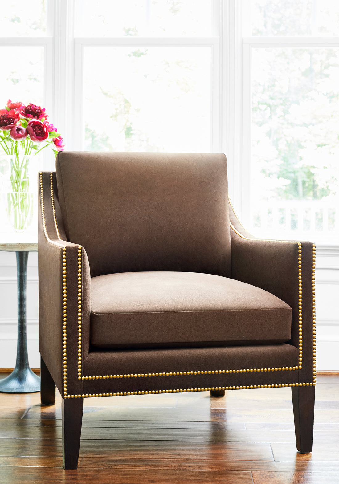 Westwood Chair in Club Velvet sustainable woven fabric in espresso color - pattern number W7227 by Thibaut in the Club Velvet collection