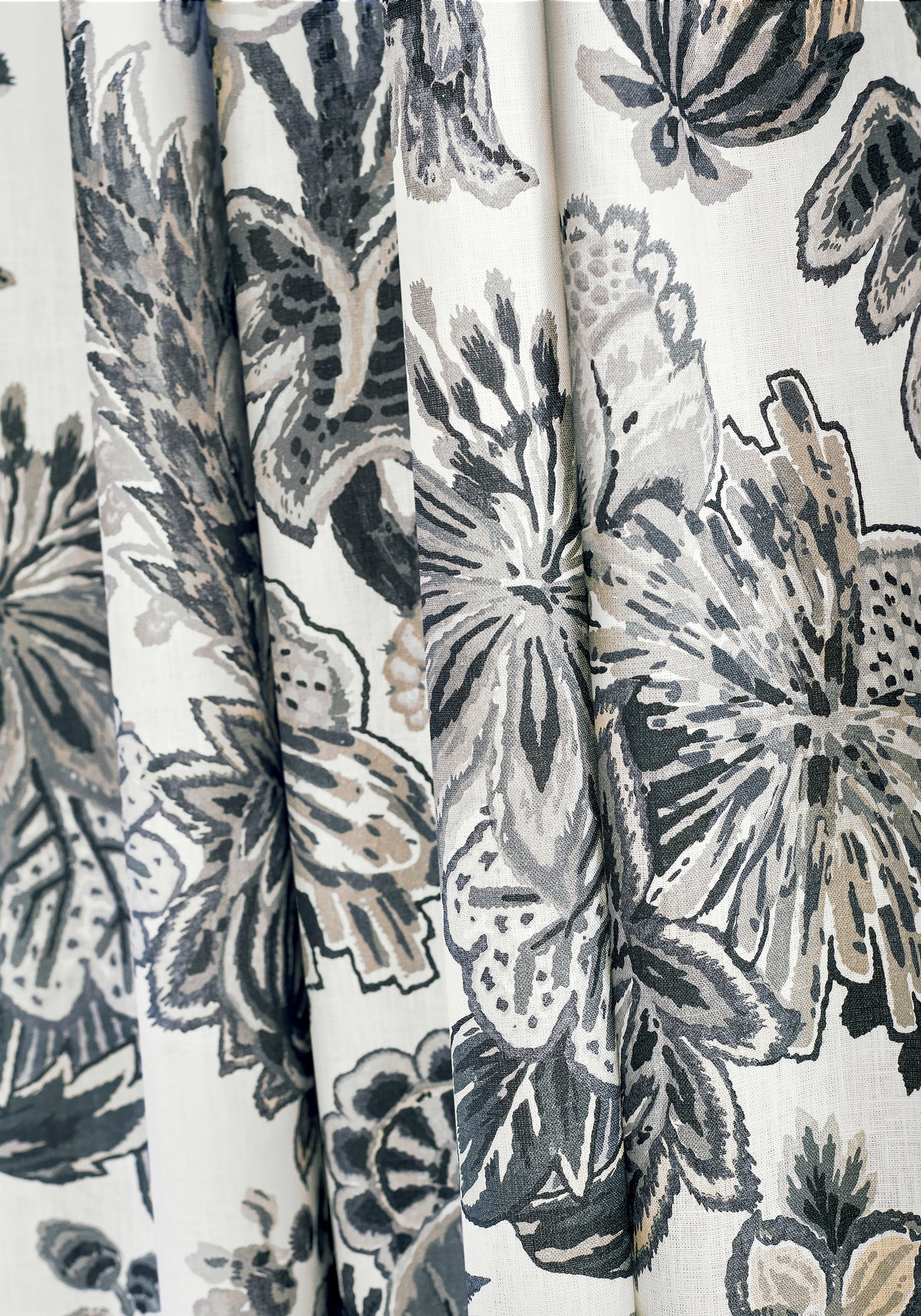 Detailed Floral Gala printed fabric in grey color, pattern number F910218 of the Thibaut Colony collection
