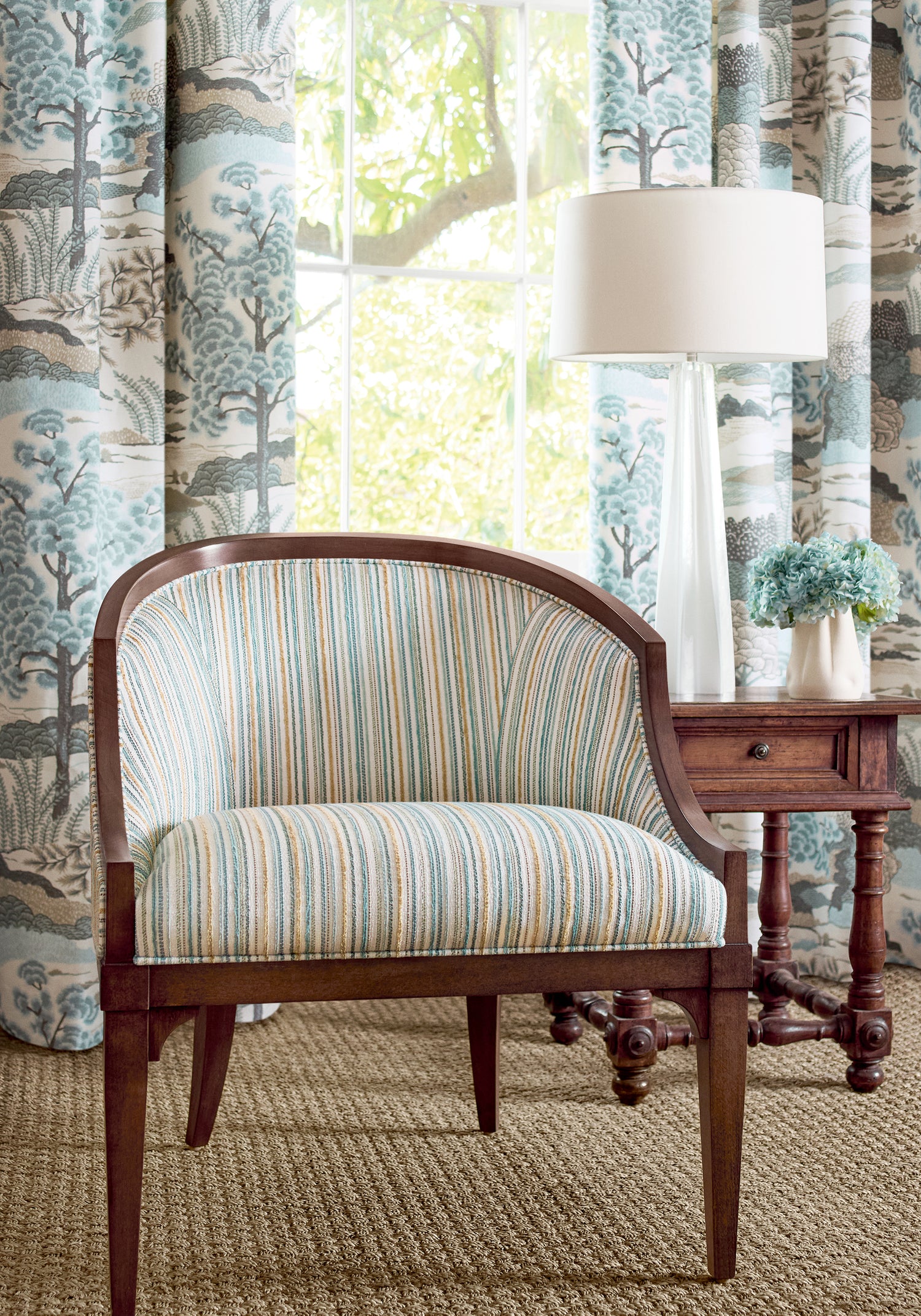 Westcott Chair in Ernie Stripe woven fabric in mineral color - pattern number W81943 by Anna French in the Bristol collection