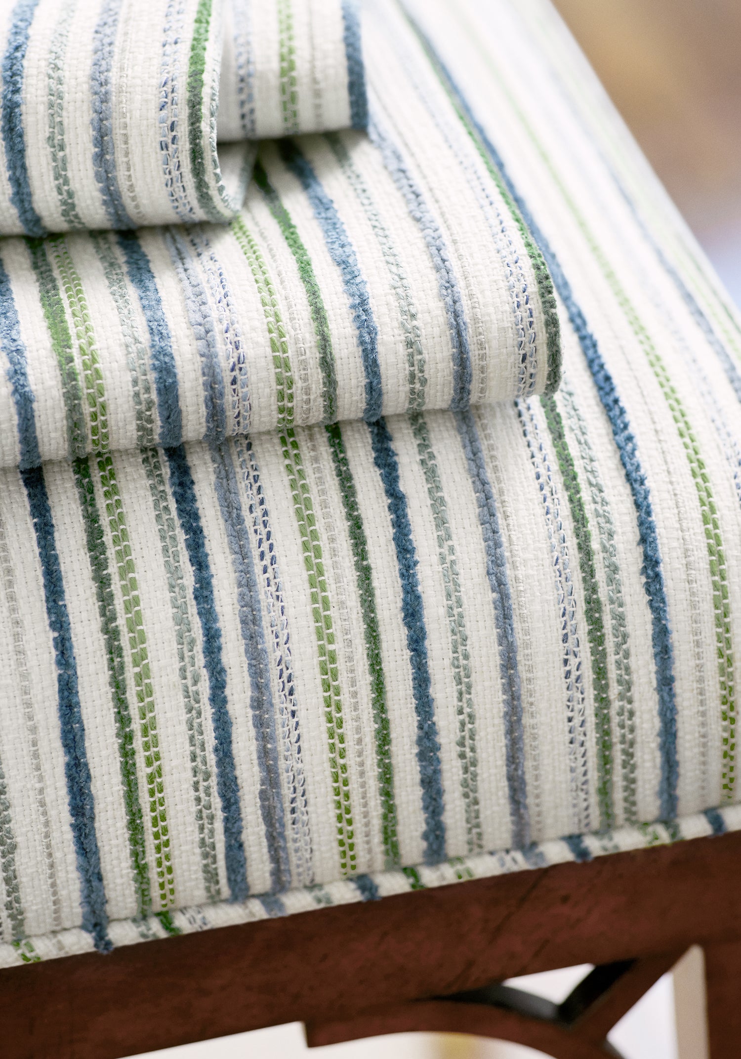Detailed Ernie Stripe woven fabric in whirlpool color, pattern number W81945 of the Anna French Bristol collection