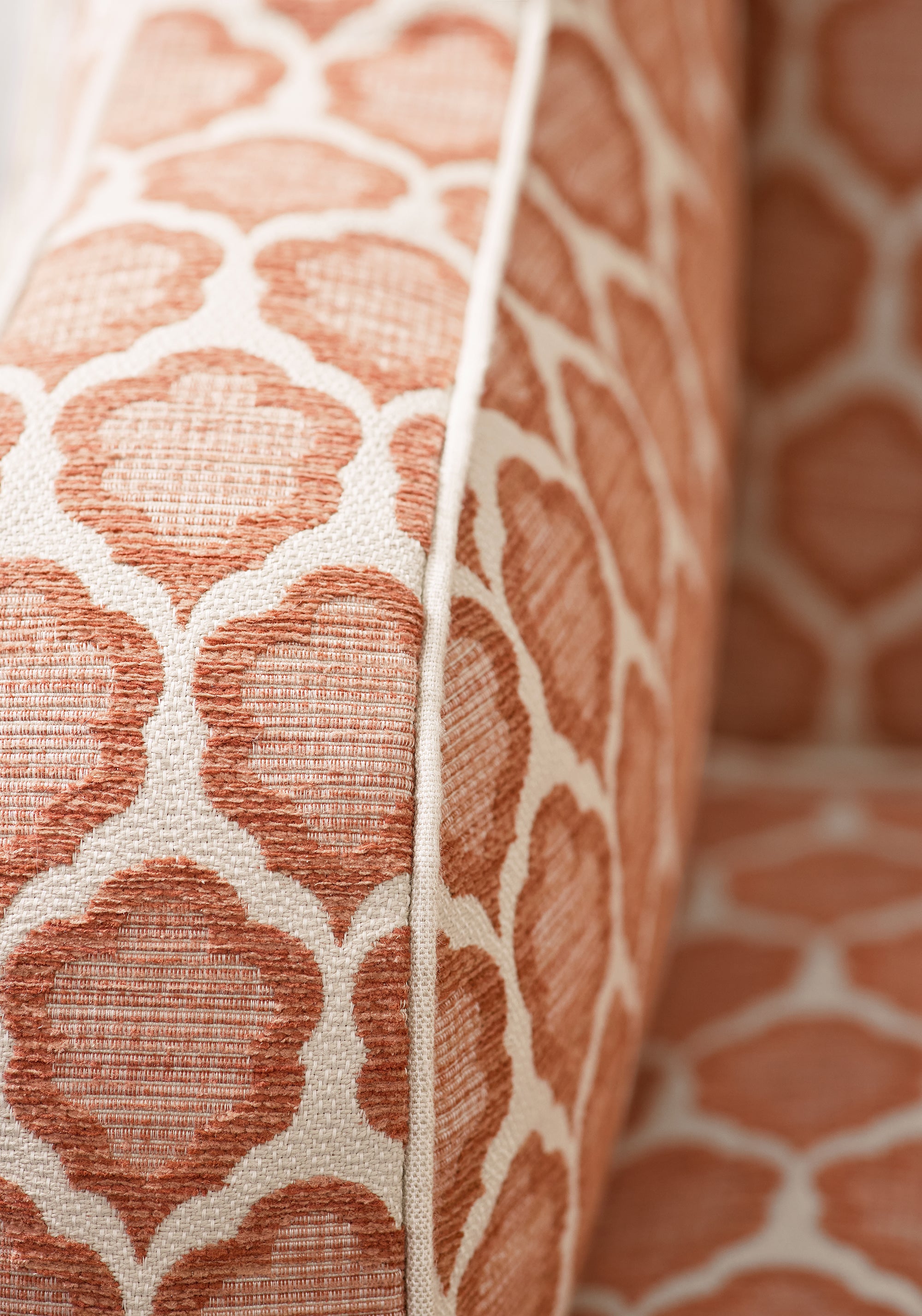 Detailed Genie woven fabric in terracotta color, pattern number W81929 of the Anna French Bristol collection