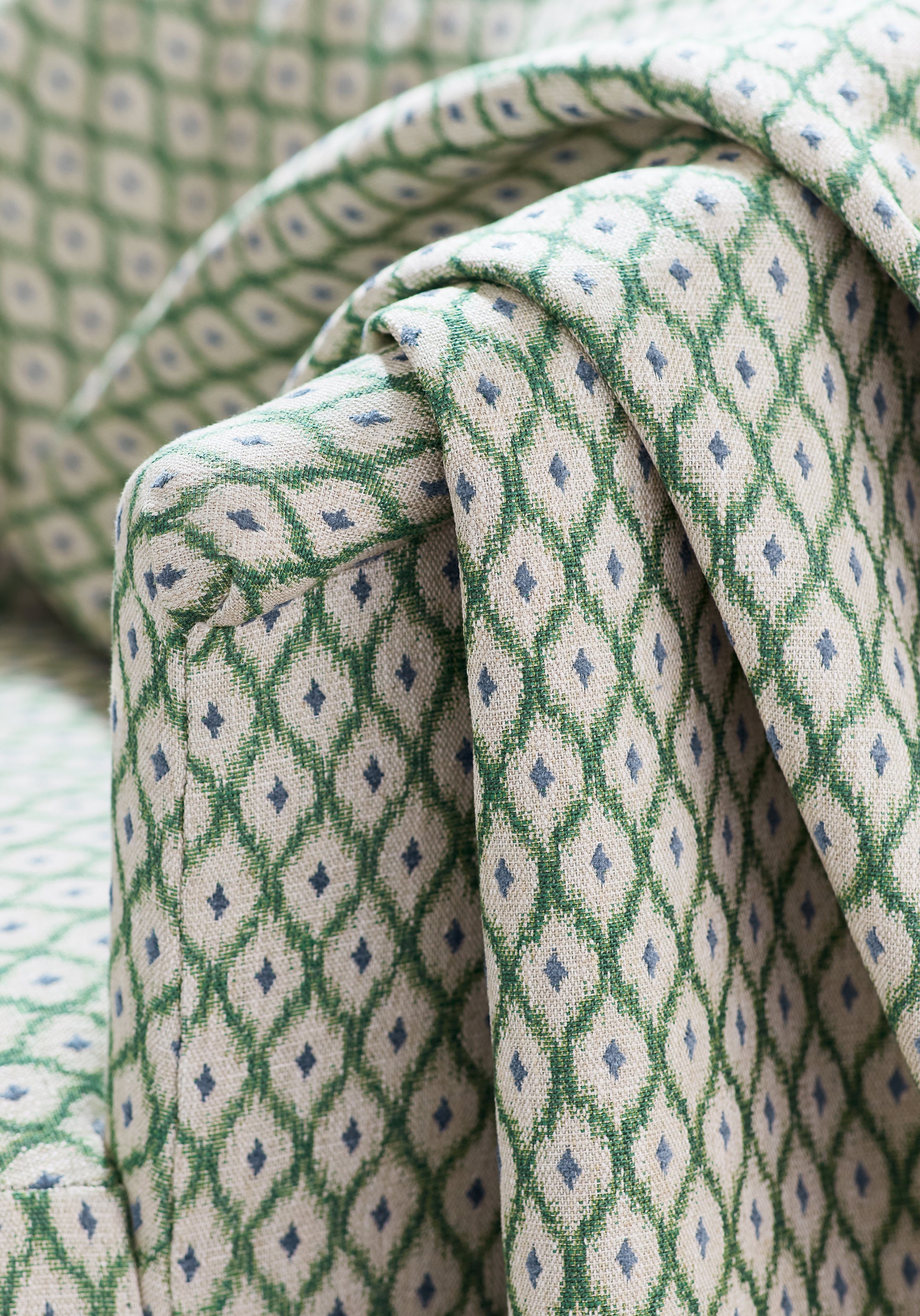 Detailed Josephine woven fabric in emerald color, pattern number W81905 of the Anna French Bristol collection