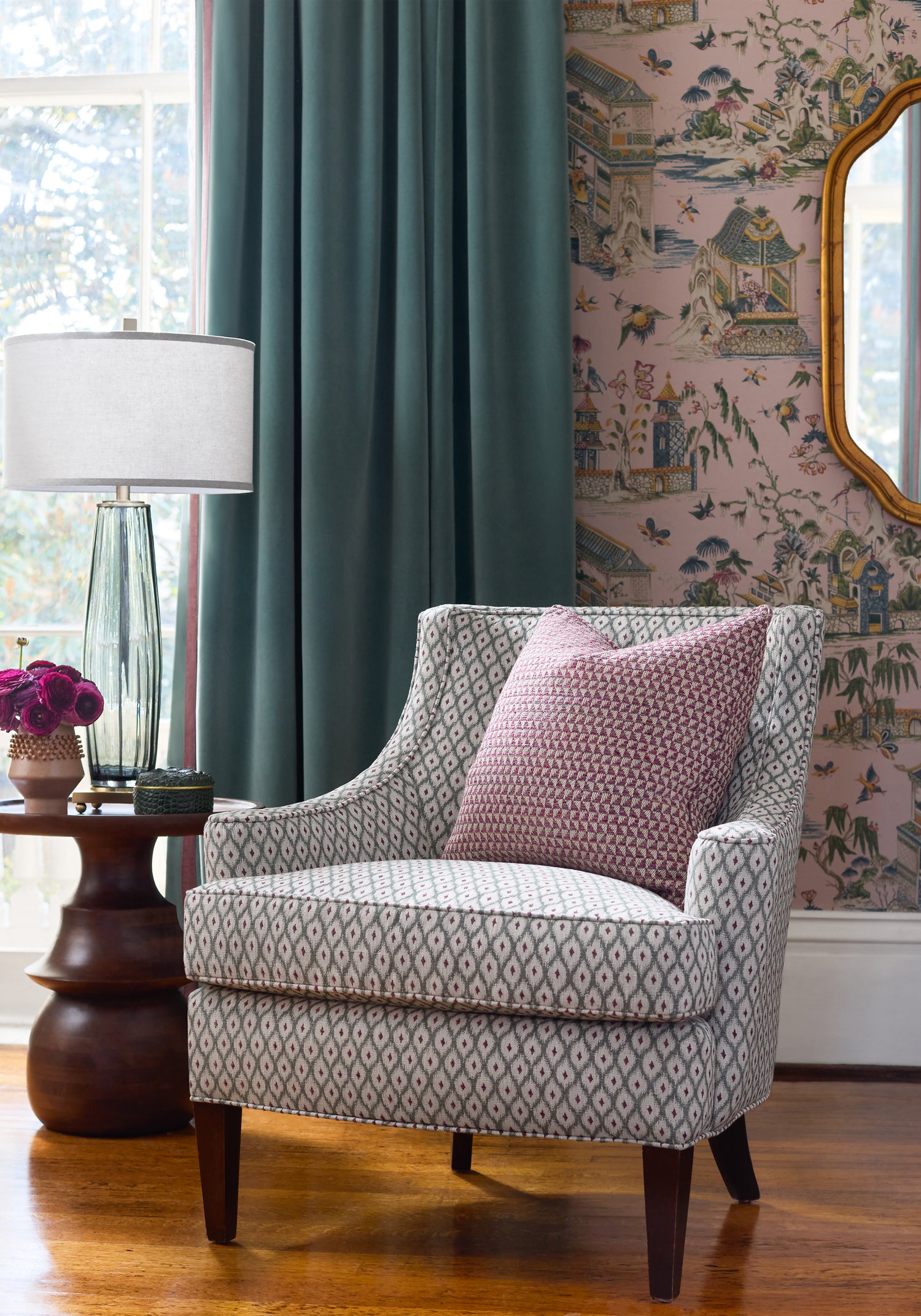 Emerson Chair in Josephine woven fabric in loden color - pattern number W81906 by Anna French in the Bristol collection