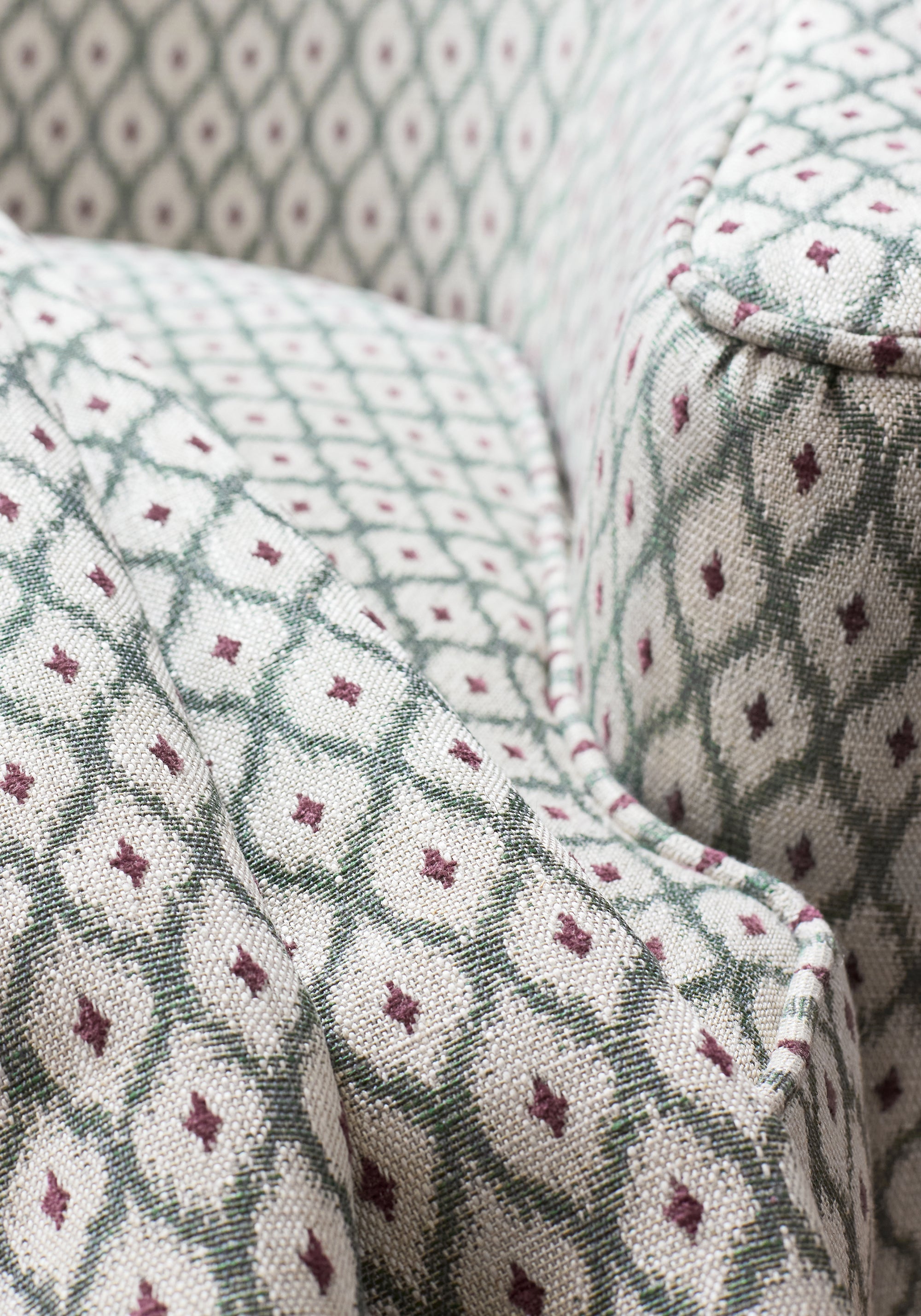 Detailed Josephine woven fabric in loden color, pattern number W81906 of the Anna French Bristol collection