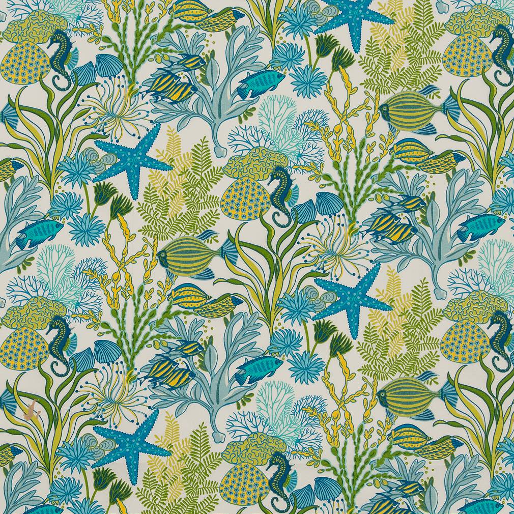 Leaves fabric in atlantis color - pattern number D1662 - by Charlotte in the All Seasons collection