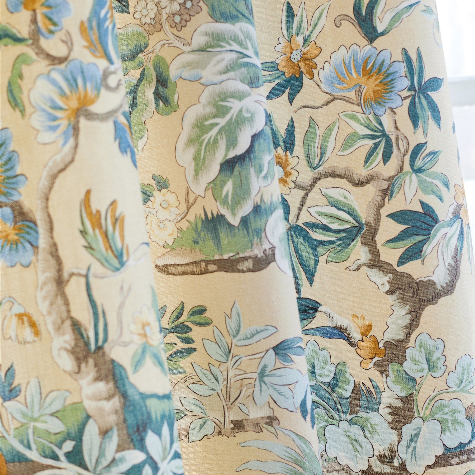 Detail of Elwood fabric in Soft Gold color - pattern number AF24561 - by Anna French in the Devon collection