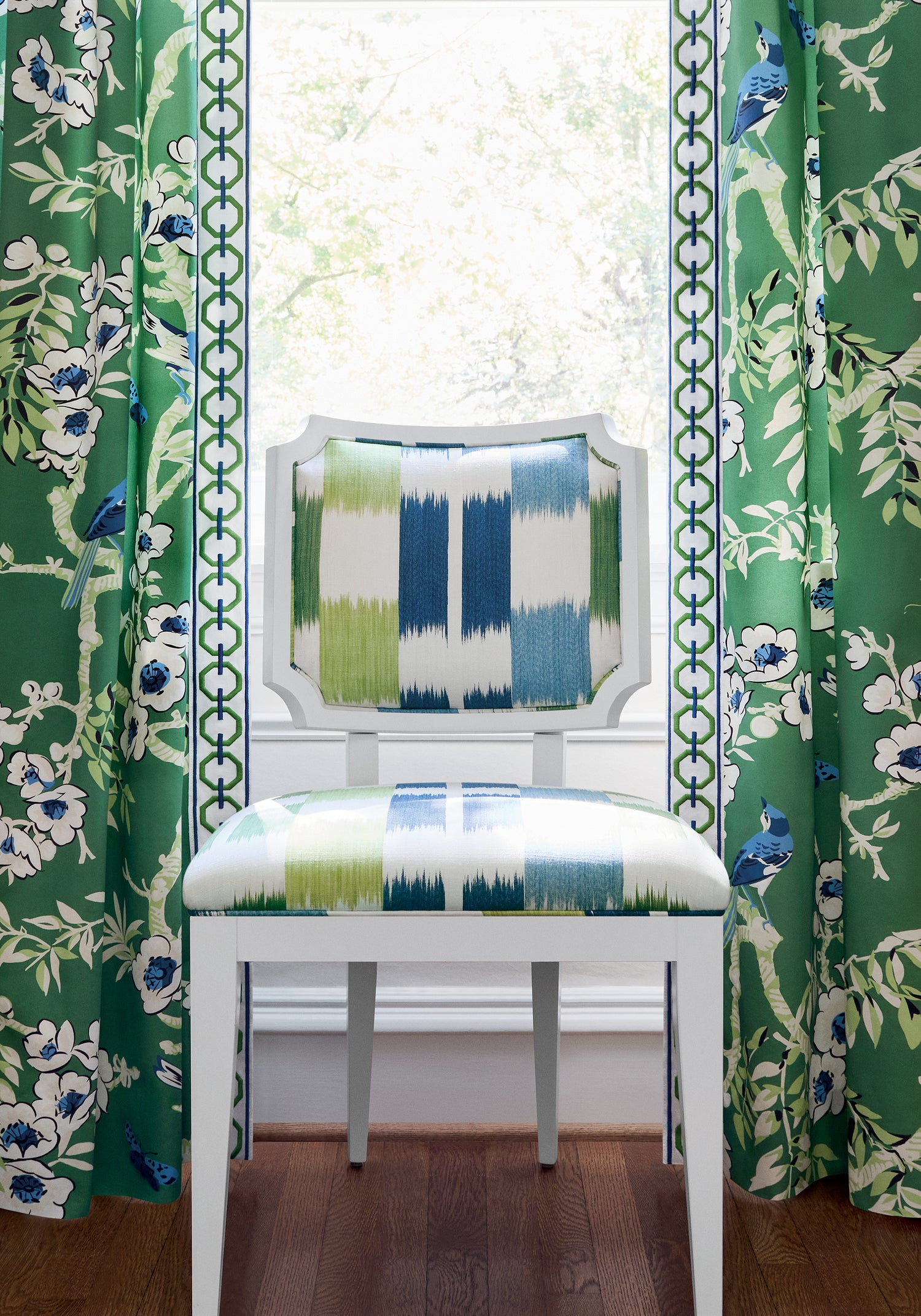 Yukio printed fabric in green color - pattern number F920841 by Thibaut in the Eden collection
