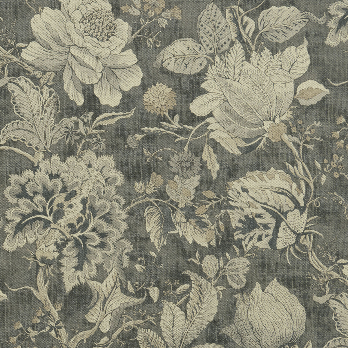 Sissinghurst fabric in charcoal color - pattern F1048/01.CAC.0 - by Clarke And Clarke in the Clarke &amp; Clarke Castle Garden collection