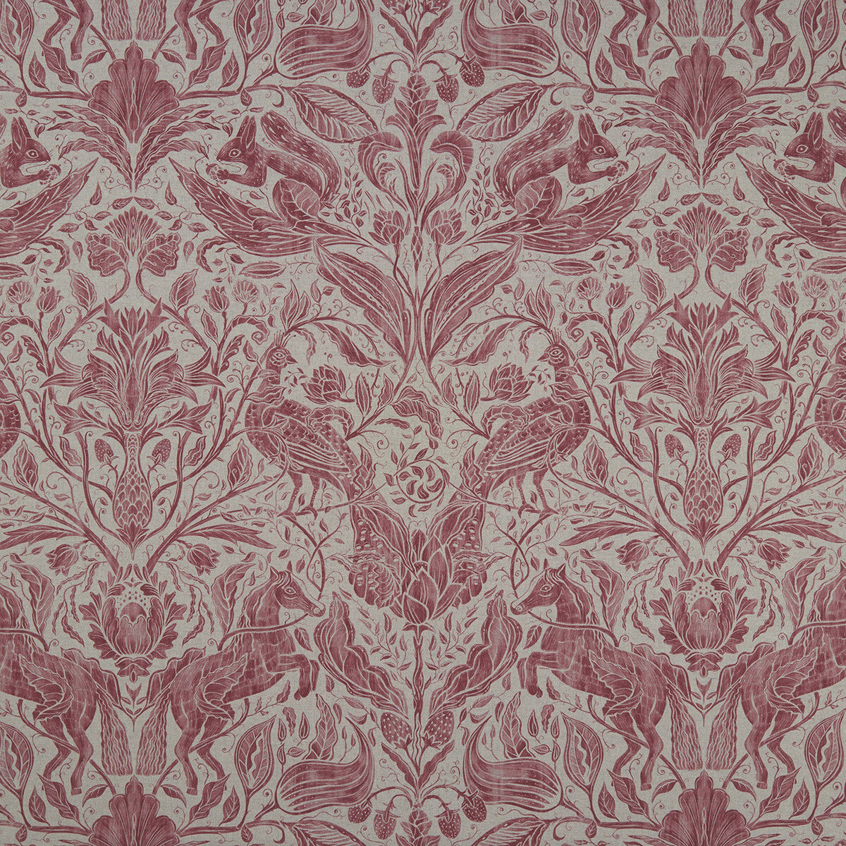 Forest Trail fabric in raspberry color - pattern F1158/03.CAC.0 - by Clarke And Clarke in the Clarke &amp; Clarke Country Garden collection