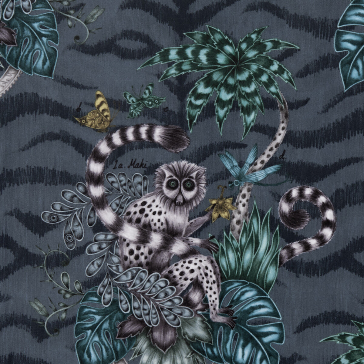 Lemur Velvet fabric in navy color - pattern F1211/01.CAC.0 - by Clarke And Clarke in the Animalia By Emma J Shipley For C&amp;C collection