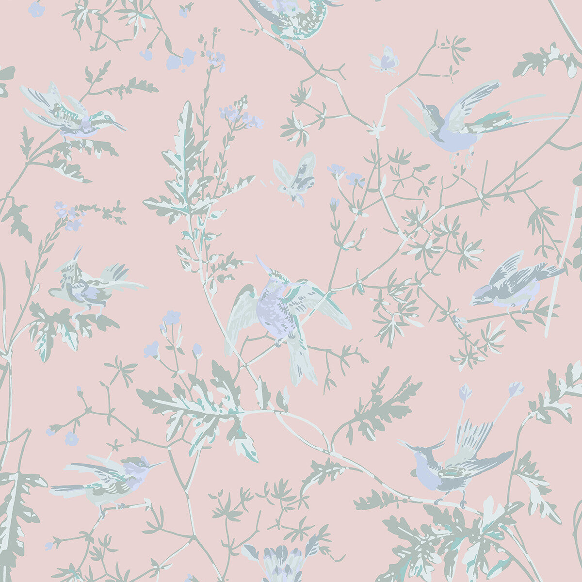 Hummingbirds Silk fabric in blush color - pattern number F125/1001.CS.0 - by Cole &amp; Son in the Cole &amp; Son Selection Of Hummingbirds collection