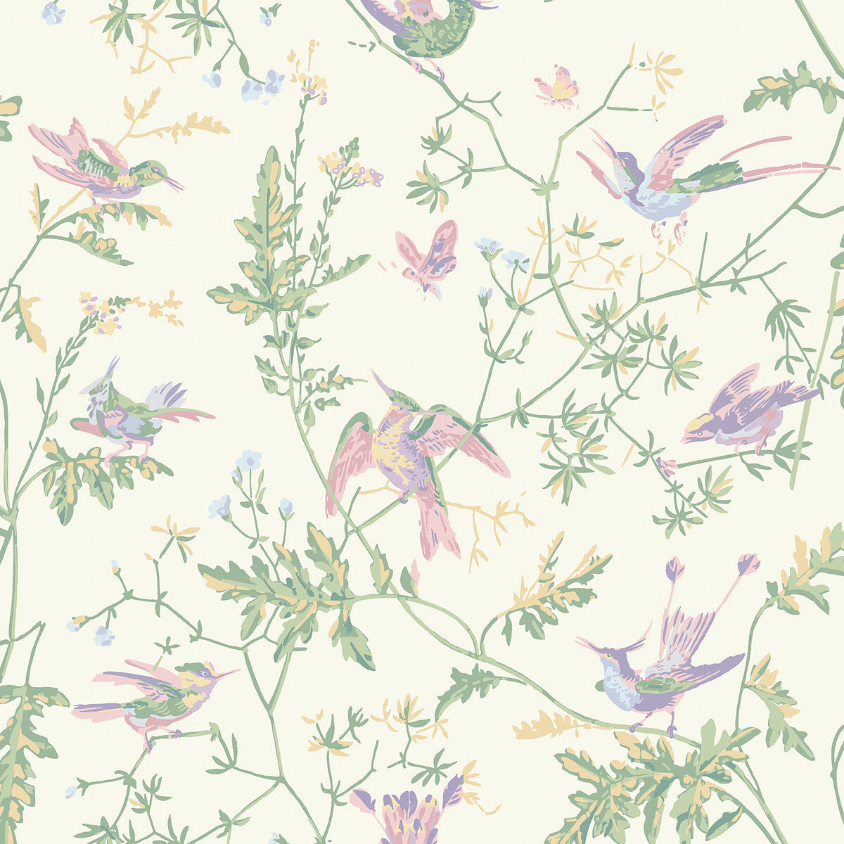 Hummingbirds Cotton Print fabric in blush sage color - pattern number F125/3009.CS.0 - by Cole &amp; Son in the Cole &amp; Son Selection Of Hummingbirds collection