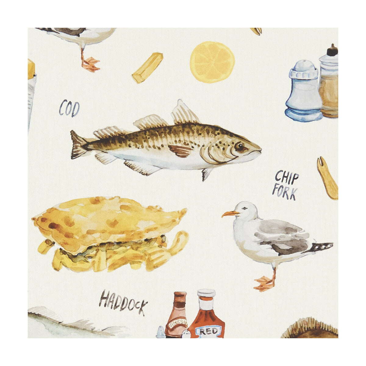 Chip Shop fabric in cream color - pattern F1260/01.CAC.0 - by Clarke And Clarke in the Village Life By Studio G For C&amp;C collection