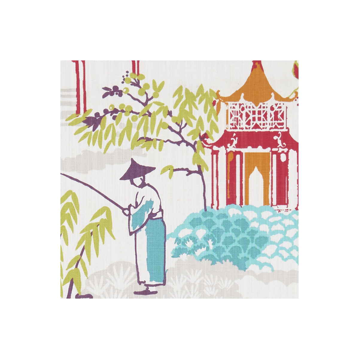 Pagoda fabric in summer color - pattern F1290/05.CAC.0 - by Clarke And Clarke in the Clarke &amp; Clarke Oriental Garden collection