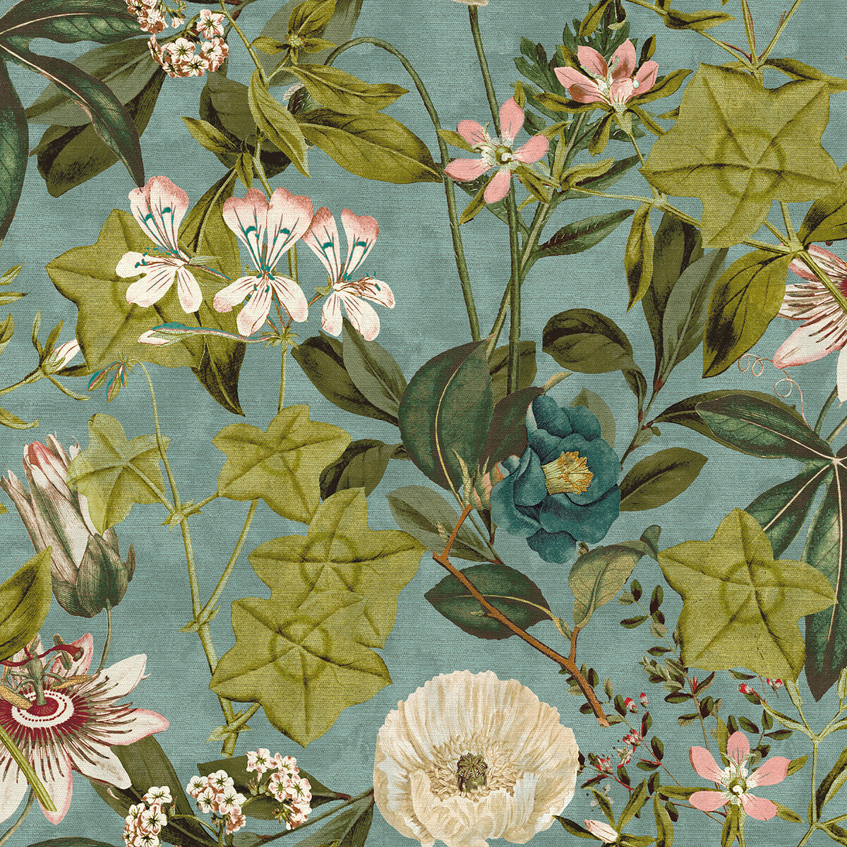 Passiflora fabric in mineral/blush color - pattern F1304/04.CAC.0 - by Clarke And Clarke in the Clarke &amp; Clarke Exotica collection