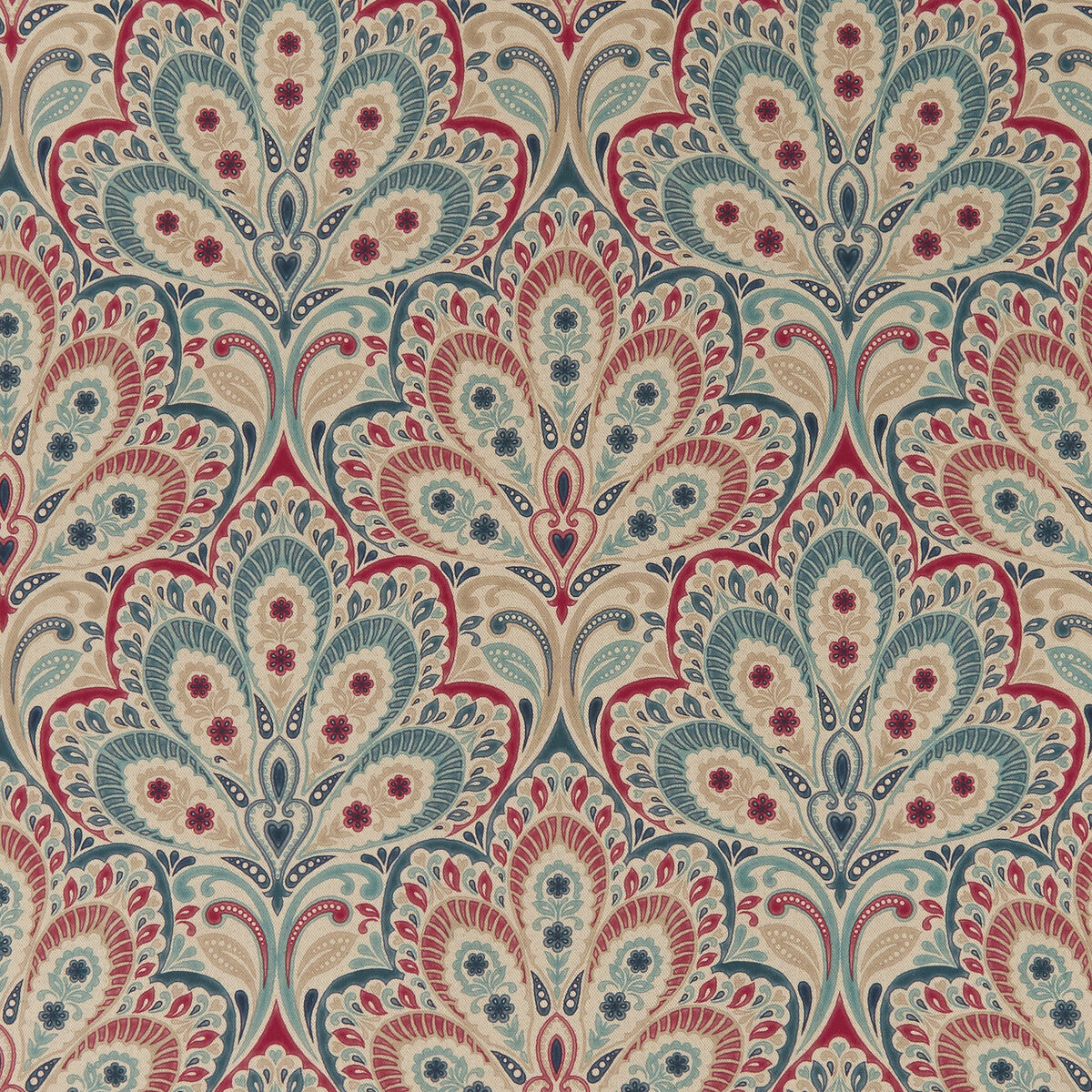 Persia fabric in denim/raspberry color - pattern F1332/02.CAC.0 - by Clarke And Clarke in the Clarke &amp; Clarke Eden collection