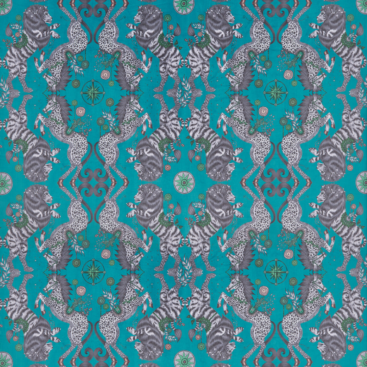 Caspian Velvet fabric in teal color - pattern F1474/03.CAC.0 - by Clarke And Clarke in the Wilderie By Emma J Shipley For C&amp;C collection