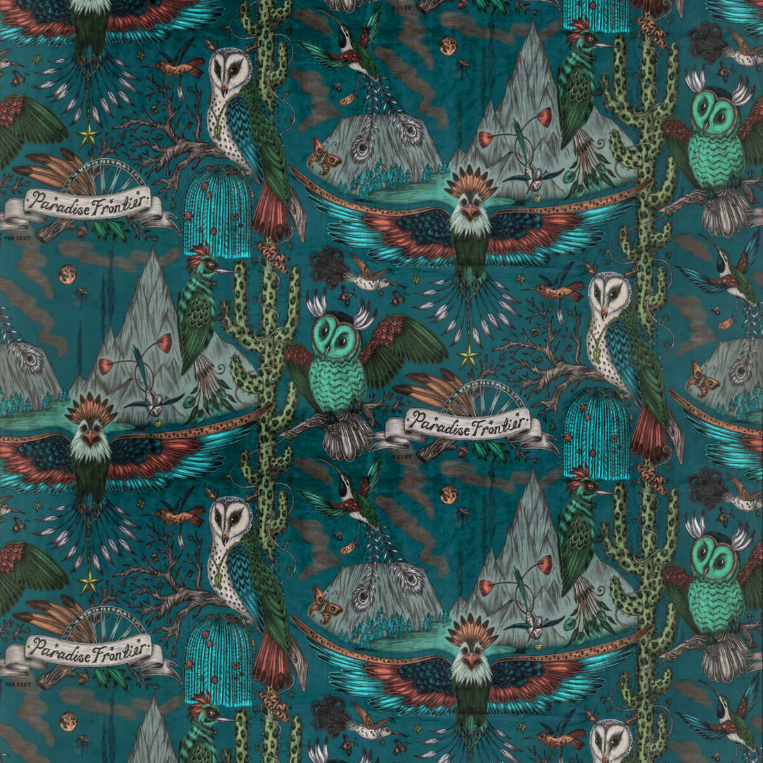 Frontier Velvet fabric in teal color - pattern F1476/01.CAC.0 - by Clarke And Clarke in the Wilderie By Emma J Shipley For C&amp;C collection