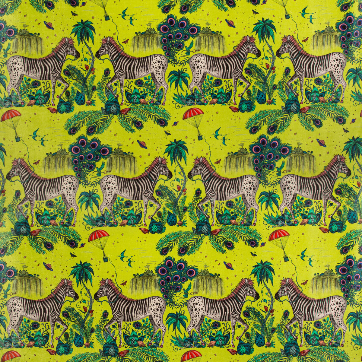 Lost World Velvet fabric in lime color - pattern F1477/01.CAC.0 - by Clarke And Clarke in the Wilderie By Emma J Shipley For C&amp;C collection