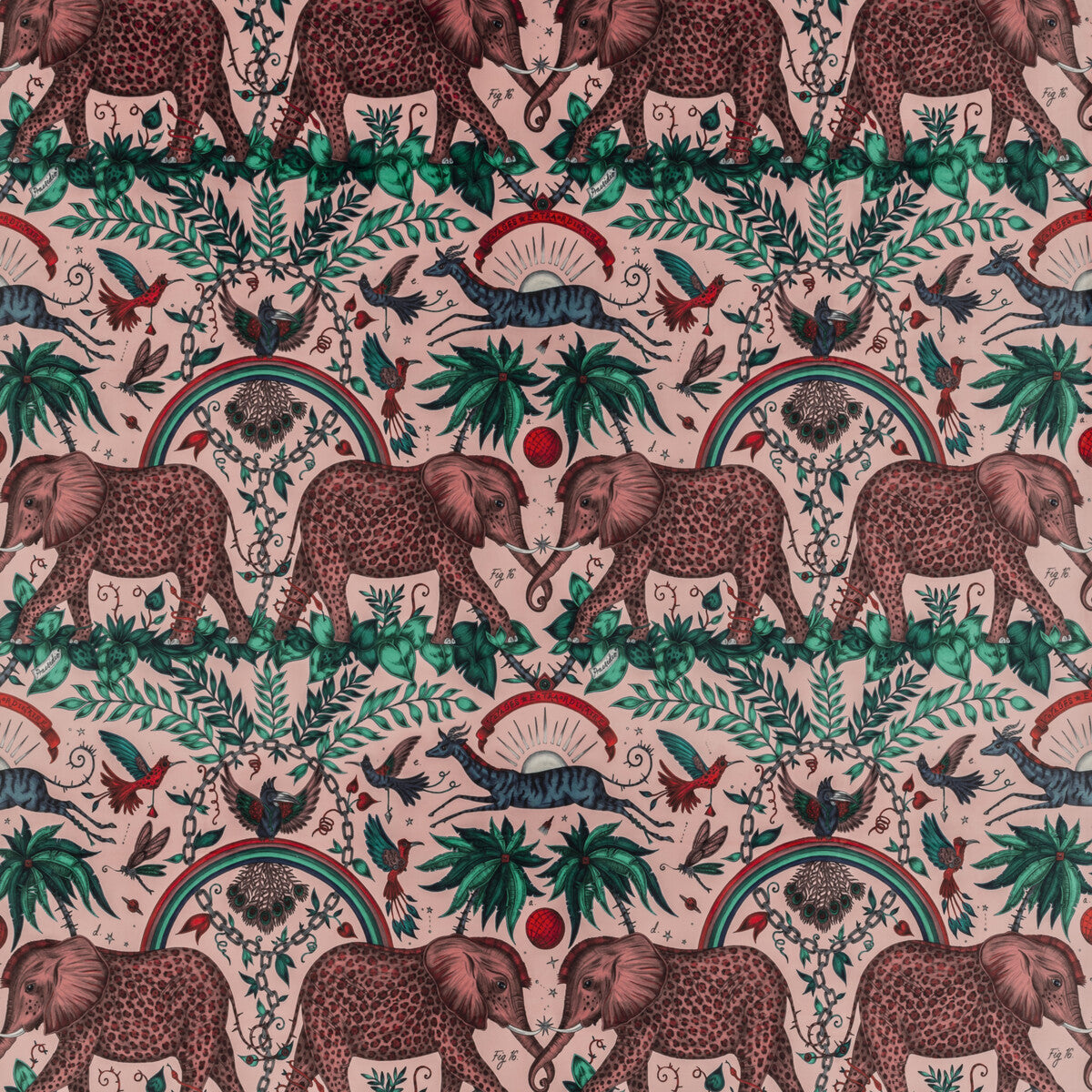 Zambezi Velvet fabric in pink color - pattern F1481/01.CAC.0 - by Clarke And Clarke in the Wilderie By Emma J Shipley For C&amp;C collection