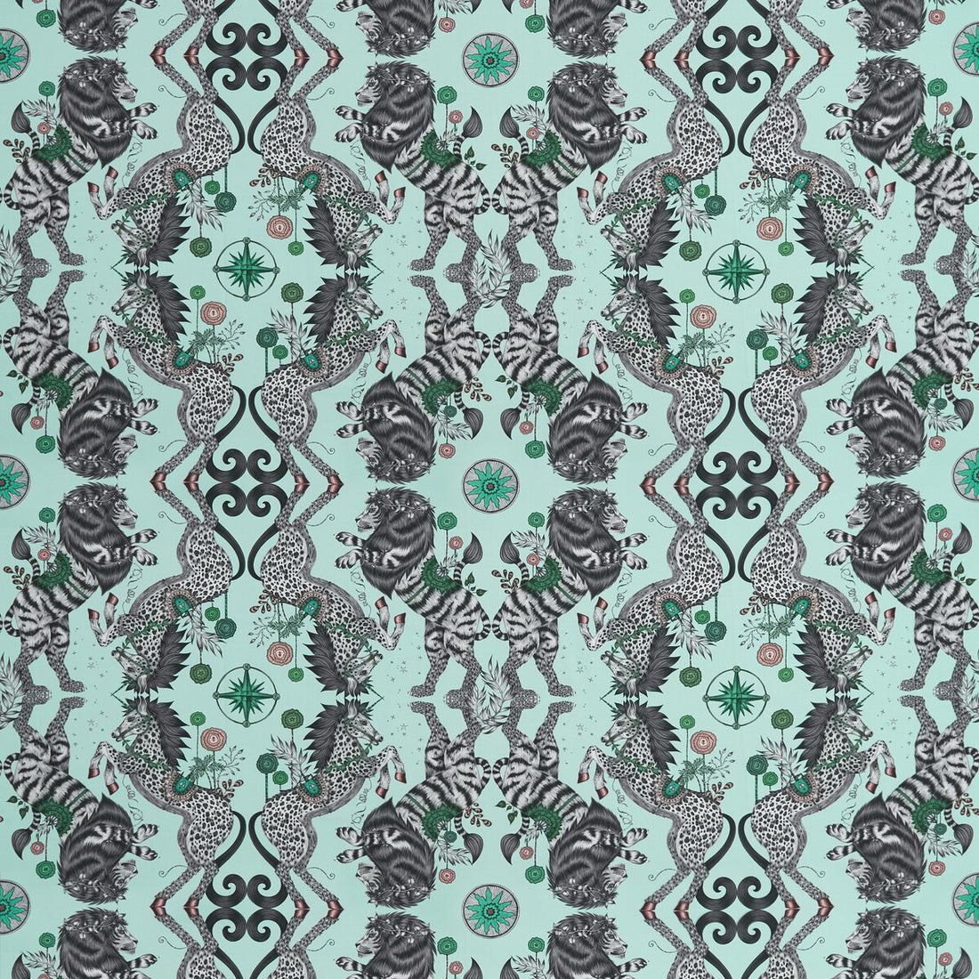 Caspian Satin fabric in aqua color - pattern F1482/01.CAC.0 - by Clarke And Clarke in the Wilderie By Emma J Shipley For C&amp;C collection