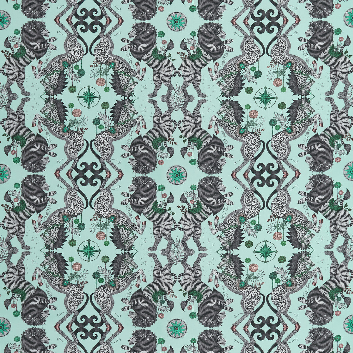 Caspian Satin fabric in aqua color - pattern F1482/01.CAC.0 - by Clarke And Clarke in the Wilderie By Emma J Shipley For C&amp;C collection