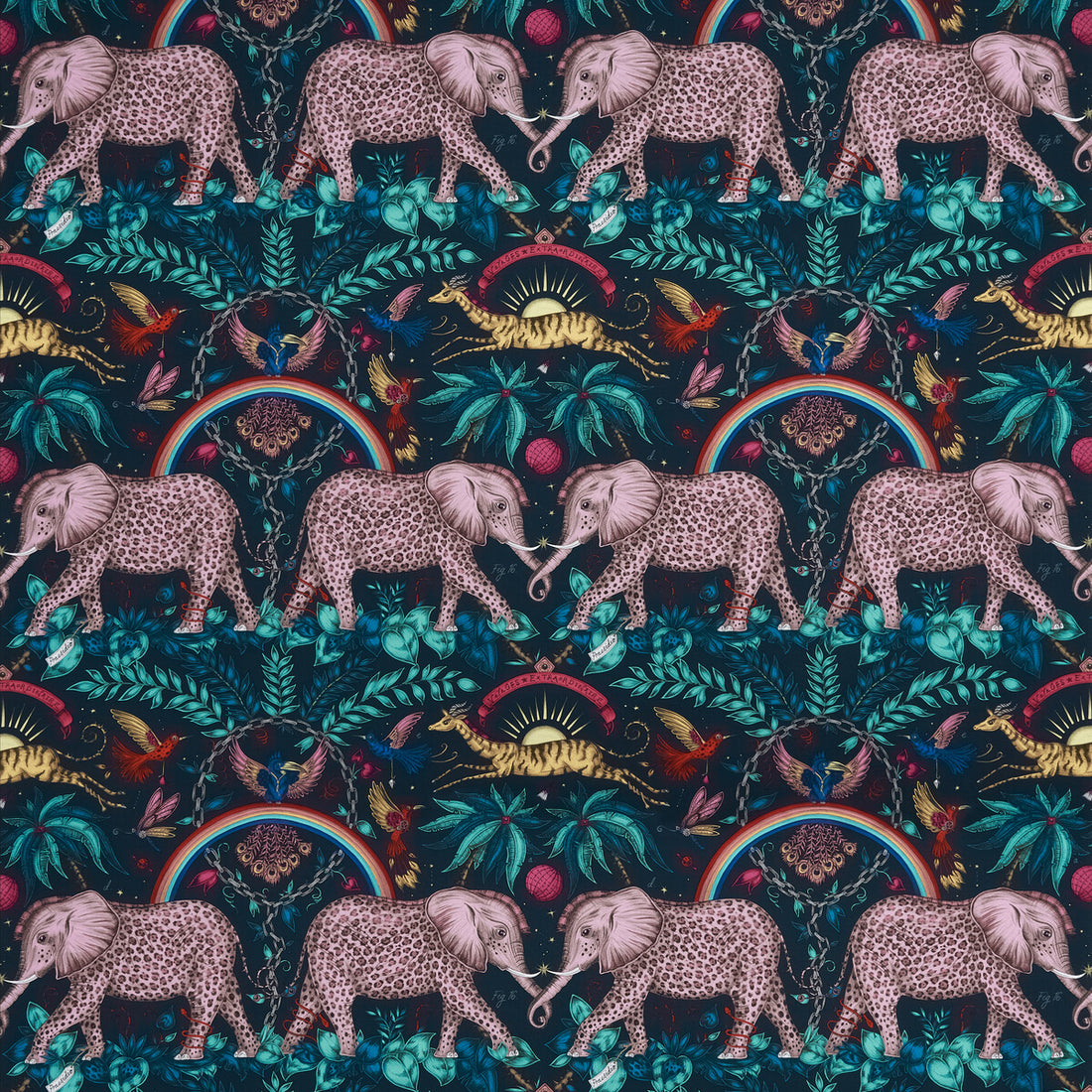 Zambezi Satin fabric in navy color - pattern F1487/02.CAC.0 - by Clarke And Clarke in the Wilderie By Emma J Shipley For C&amp;C collection