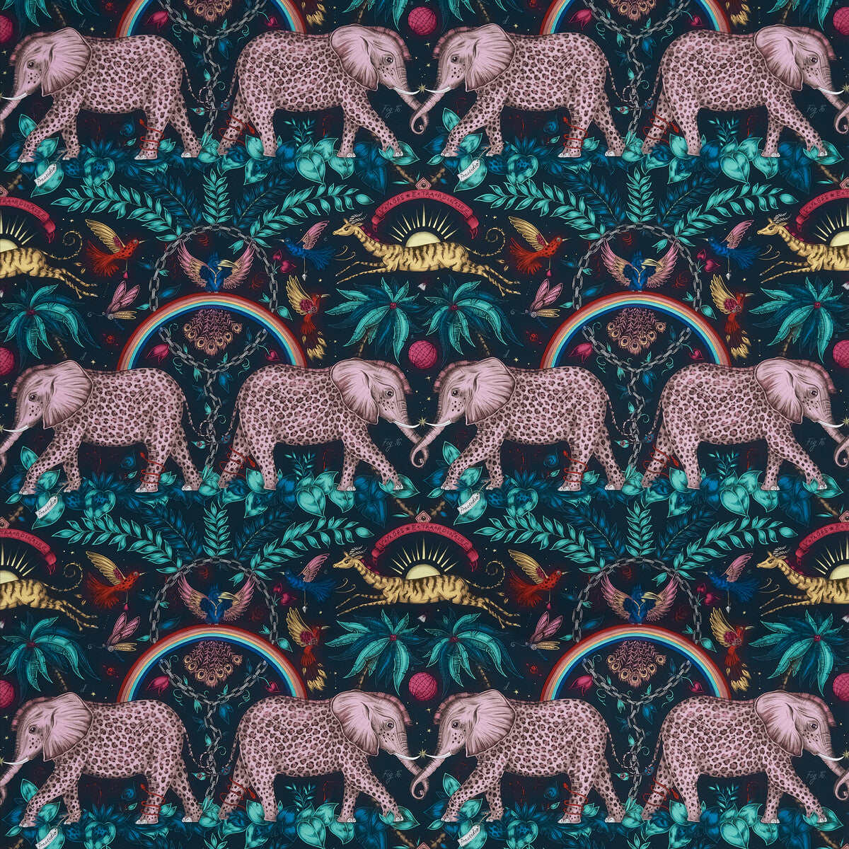 Zambezi Satin fabric in navy color - pattern F1487/02.CAC.0 - by Clarke And Clarke in the Wilderie By Emma J Shipley For C&amp;C collection