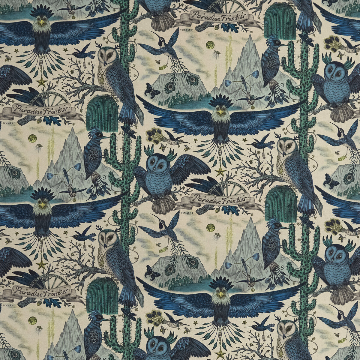 Frontier Linen fabric in blue color - pattern F1489/01.CAC.0 - by Clarke And Clarke in the Wilderie By Emma J Shipley For C&amp;C collection