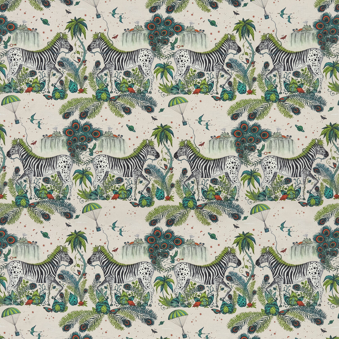 Lost World Linen fabric in green color - pattern F1491/01.CAC.0 - by Clarke And Clarke in the Wilderie By Emma J Shipley For C&amp;C collection