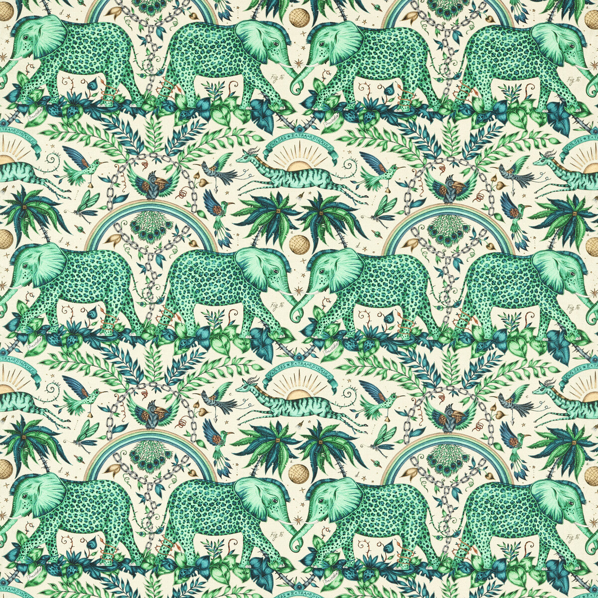 Zambezi Linen fabric in green color - pattern F1495/02.CAC.0 - by Clarke And Clarke in the Wilderie By Emma J Shipley For C&amp;C collection