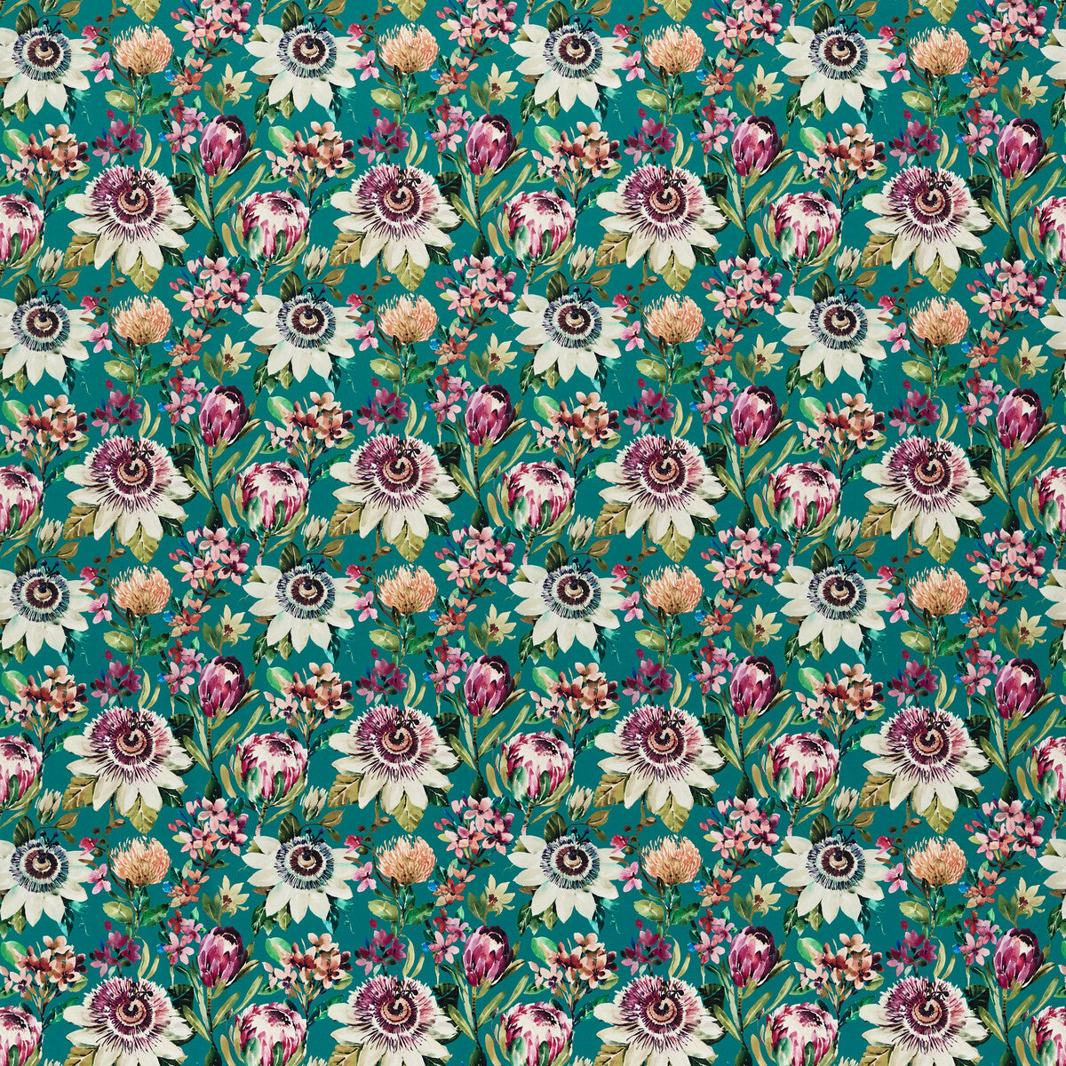 Paradise fabric in teal velvet color - pattern F1520/04.CAC.0 - by Clarke And Clarke in the Amazonia By Studio G For C&amp;C collection