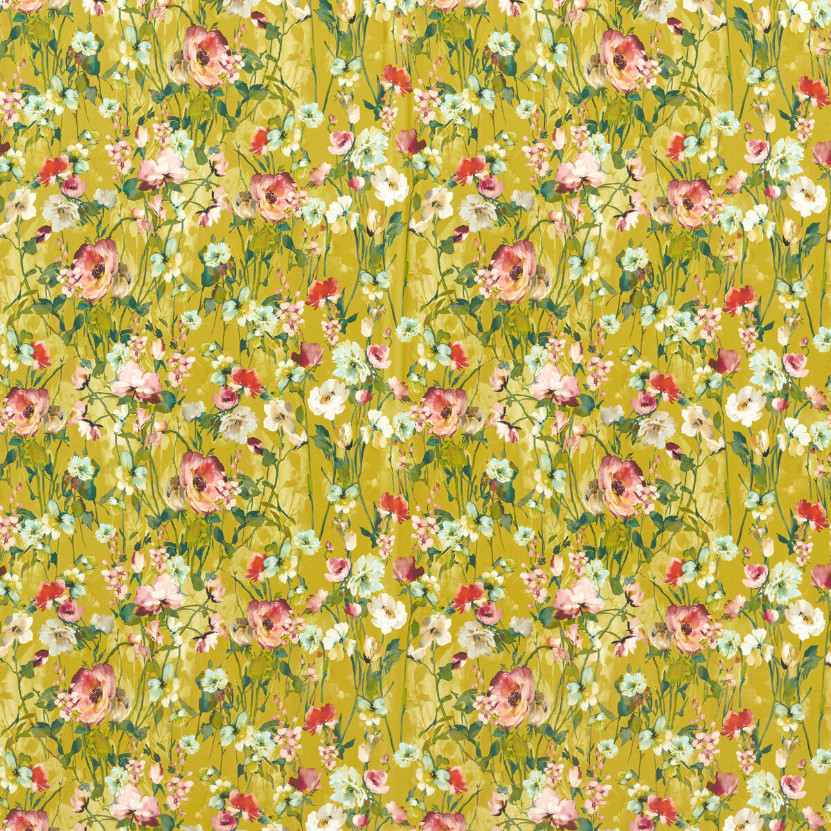 Wild Meadow fabric in ochre velvet color - pattern F1575/05.CAC.0 - by Clarke And Clarke in the Floral Flourish By Studio G For C&amp;C collection