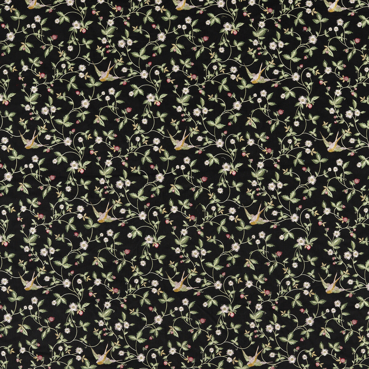 Wild Strawberry fabric in noir emb color - pattern F1582/01.CAC.0 - by Clarke And Clarke in the Clarke &amp; Clarke Botanical Wonders Fabric collection