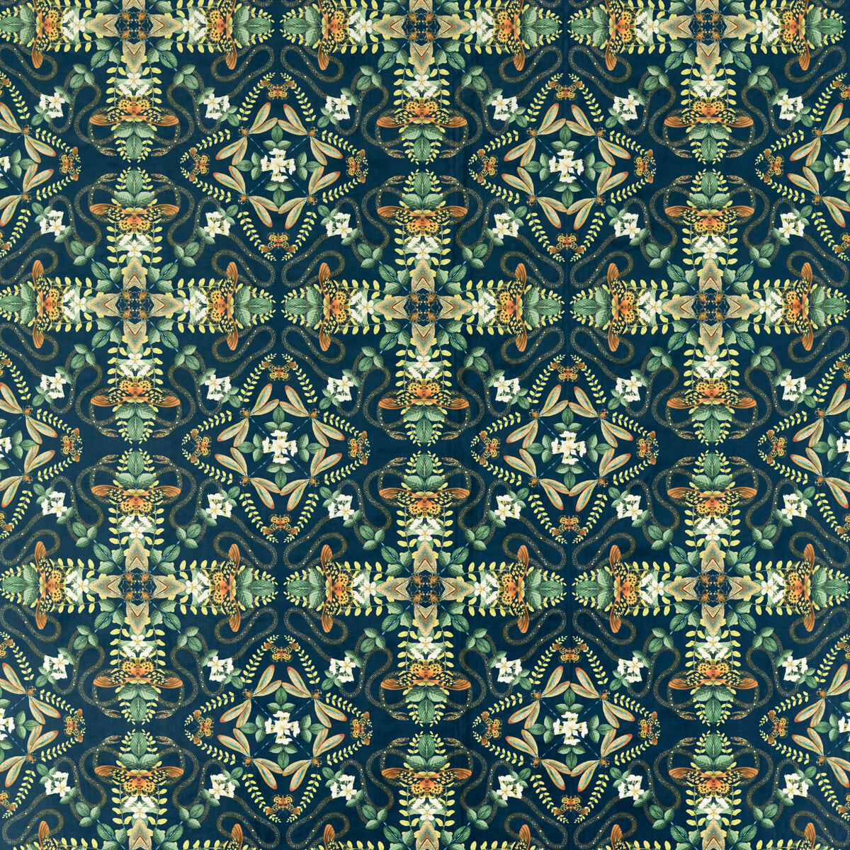 Emerald Forest fabric in midnight velvet color - pattern F1585/01.CAC.0 - by Clarke And Clarke in the Clarke &amp; Clarke Botanical Wonders Fabric collection