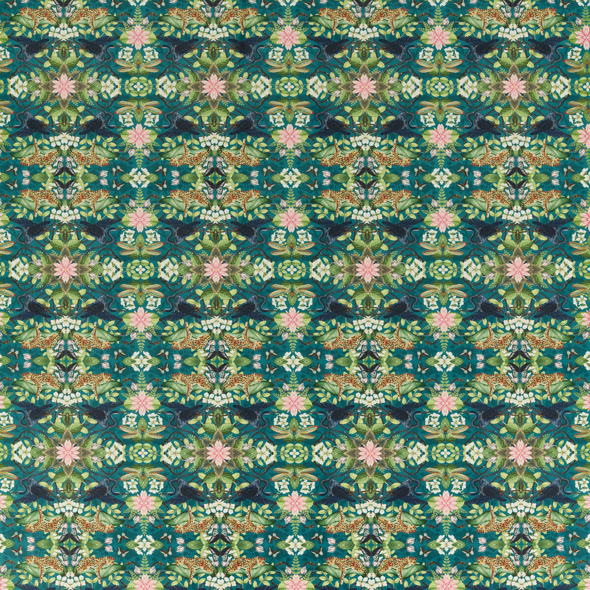 Wonderlust Tea Story fabric in teal velvet color - pattern F1592/02.CAC.0 - by Clarke And Clarke in the Clarke &amp; Clarke Botanical Wonders Fabric collection