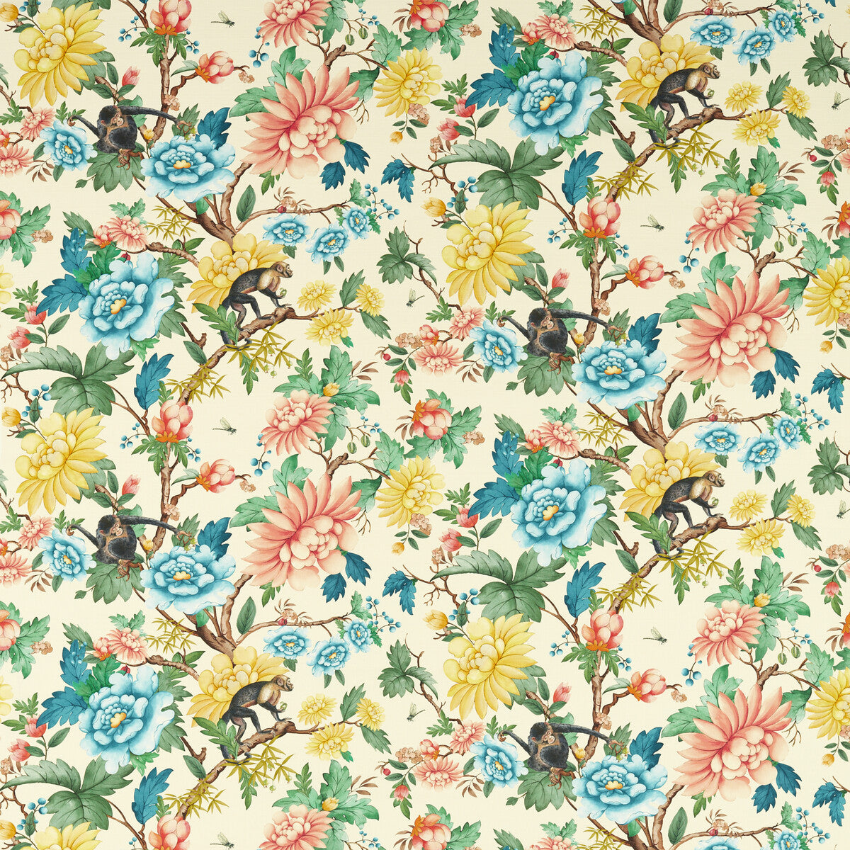 Sapphire Garden fabric in ivory color - pattern F1603/01.CAC.0 - by Clarke And Clarke in the Clarke &amp; Clarke Botanical Wonders Fabric collection