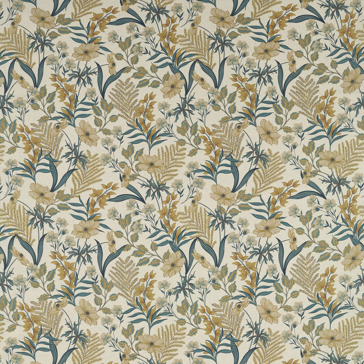 Hazelbury Linen fabric in ochre color - pattern F1648/04.CAC.0 - by Clarke And Clarke in the Ferndene collection