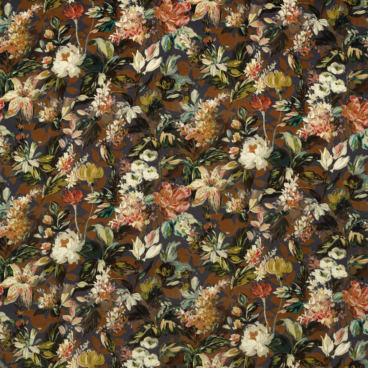 Lilum fabric in russet noir velvet color - pattern F1656/02.CAC.0 - by Clarke And Clarke in the Clarke &amp; Clarke Marianne collection