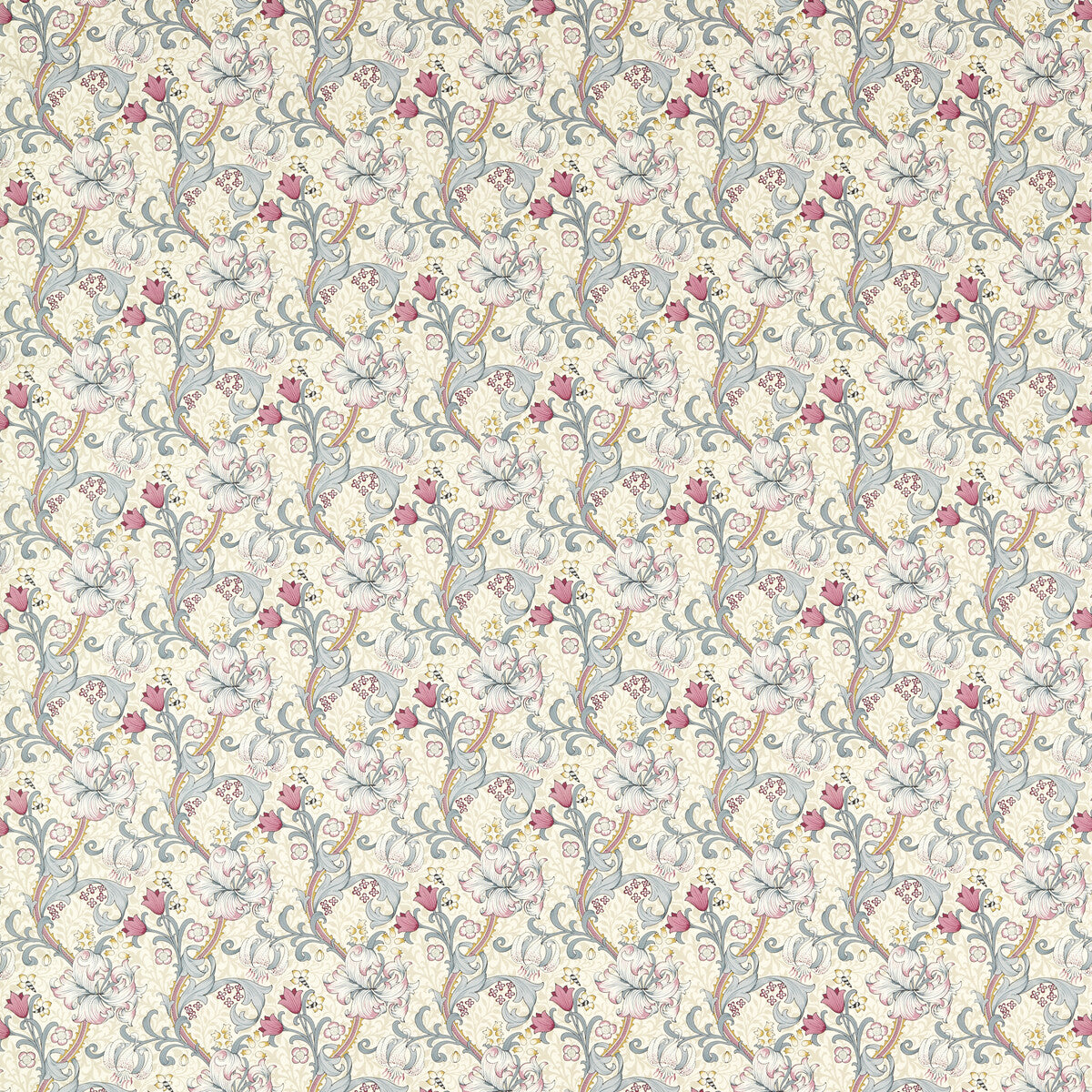 Golden Lily fabric in dove/plum color - pattern F1677/01.CAC.0 - by Clarke And Clarke in the Clarke &amp; Clarke William Morris Designs collection